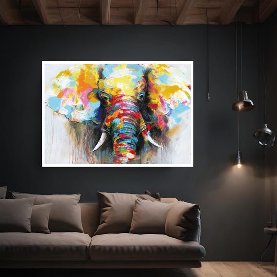 Colorful Elephant Animals Canvas Wall Art Modern Print Abstract Decor For Home