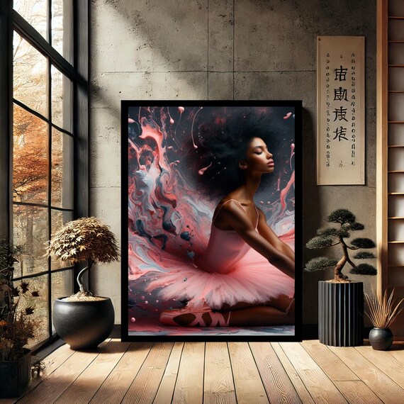 Pink Ballerina Woman Dance Dancer Modern Canvas Wall Art Abstract Home Decor Print