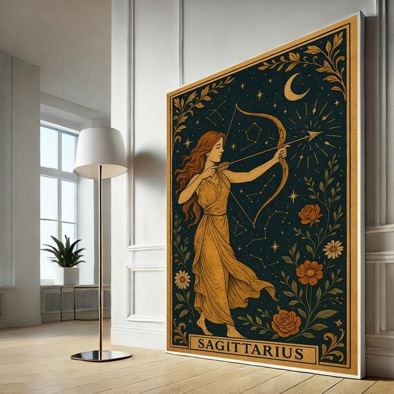 Sagittarius Zodiac Wall Art Astrology Boho Canvas Print Mystical Star Sign Decor Horoscope Poster Celestial Woman Ready To Hang