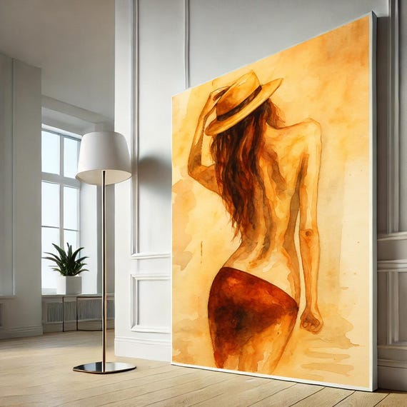 Whimsical Abstract Woman Canvas Art Nude Figure Painting For Bedroom Sophisticated Boho Wall Decor Unique Artistic Gift