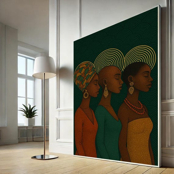 African Women Canvas Wall Art Print Elegant Black For Living Room Or Cultural Home Decor