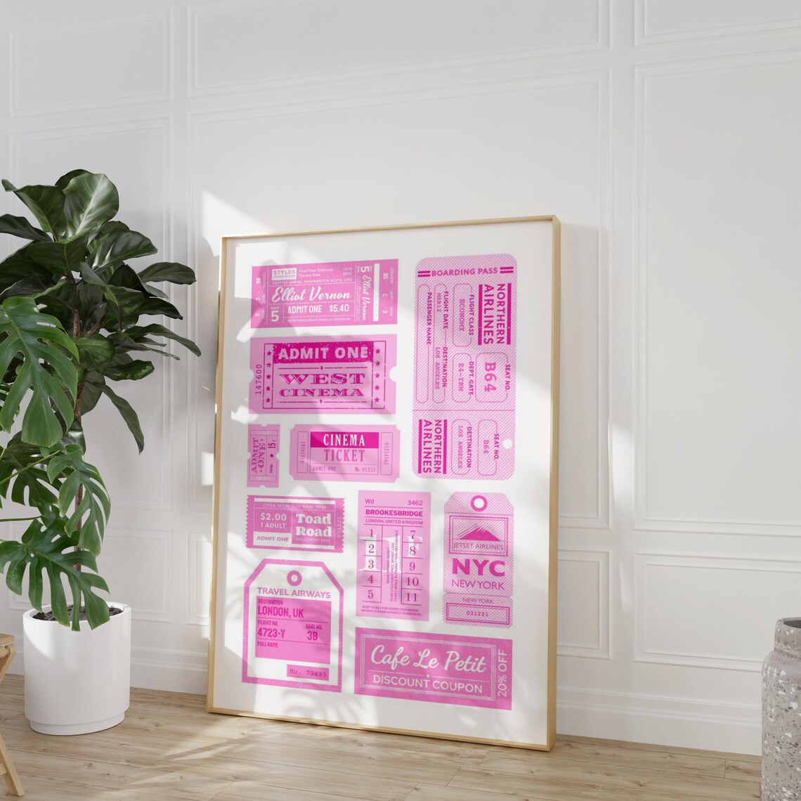 Pink Travel Tickets Coupon Collage Cinema Airline Retro Wall Poster - Image 2