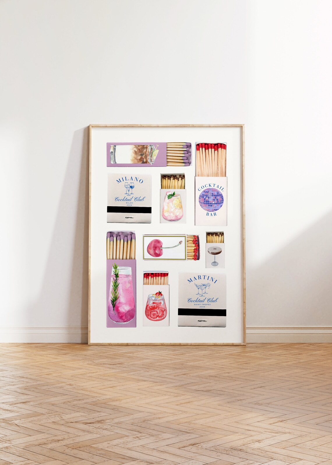 Cocktail Club Matchbook Collection Watercolor Bar Cart Art Poster