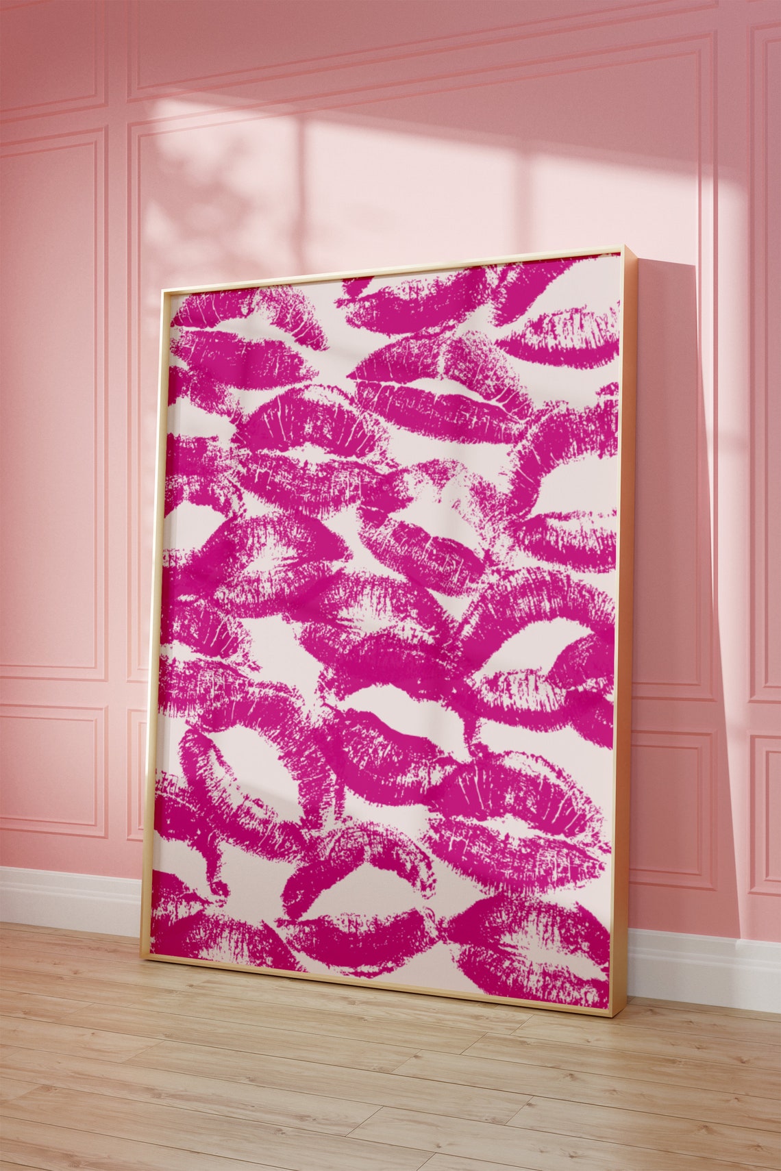Fuchsia Lipstick Kiss Pattern Funky Y2K Pop Art Wall Decor Poster - Image 2