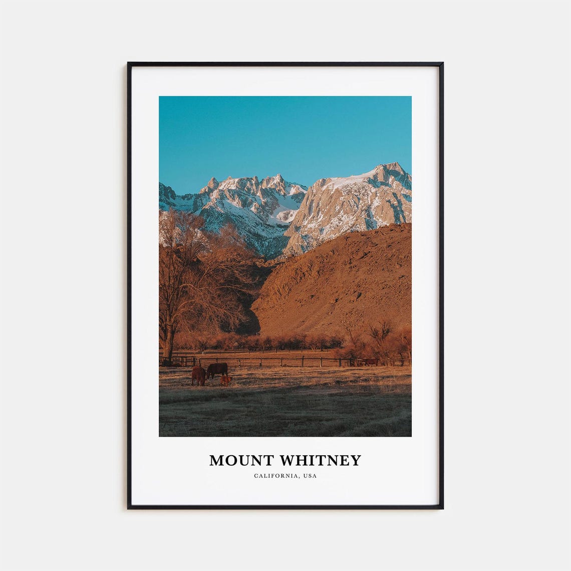 Mount Whitney California Snowy Peaks Ranch Sunset Travel Poster