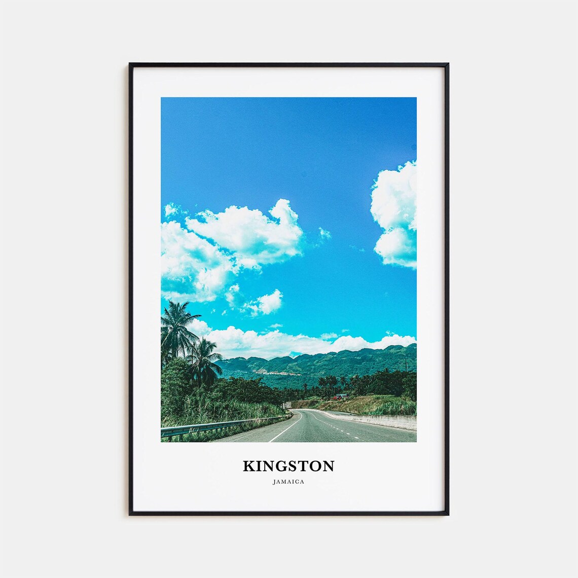 Kingston Jamaica Palm Lined Road Blue Mountains Tropical Travel Poster