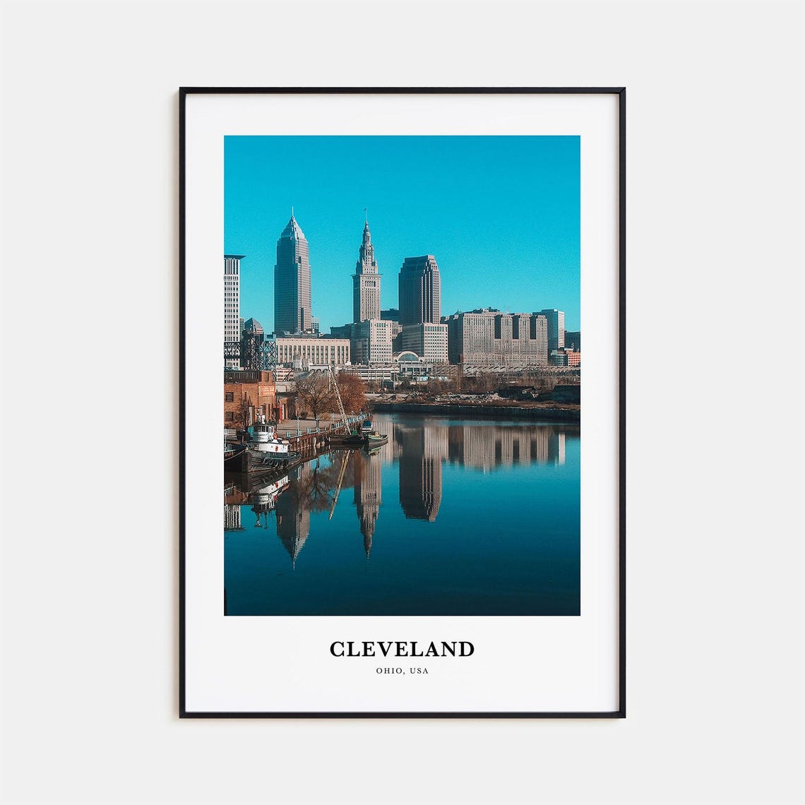 Cleveland Ohio Downtown Skyline Mirrored in the River Travel Poster
