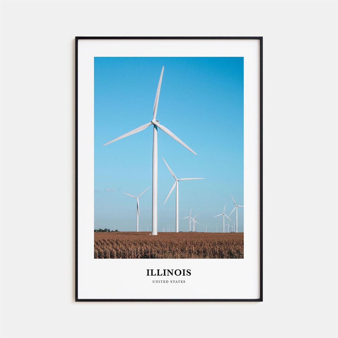 Illinois United States Wind Turbines Field Blue Sky Photo Poster