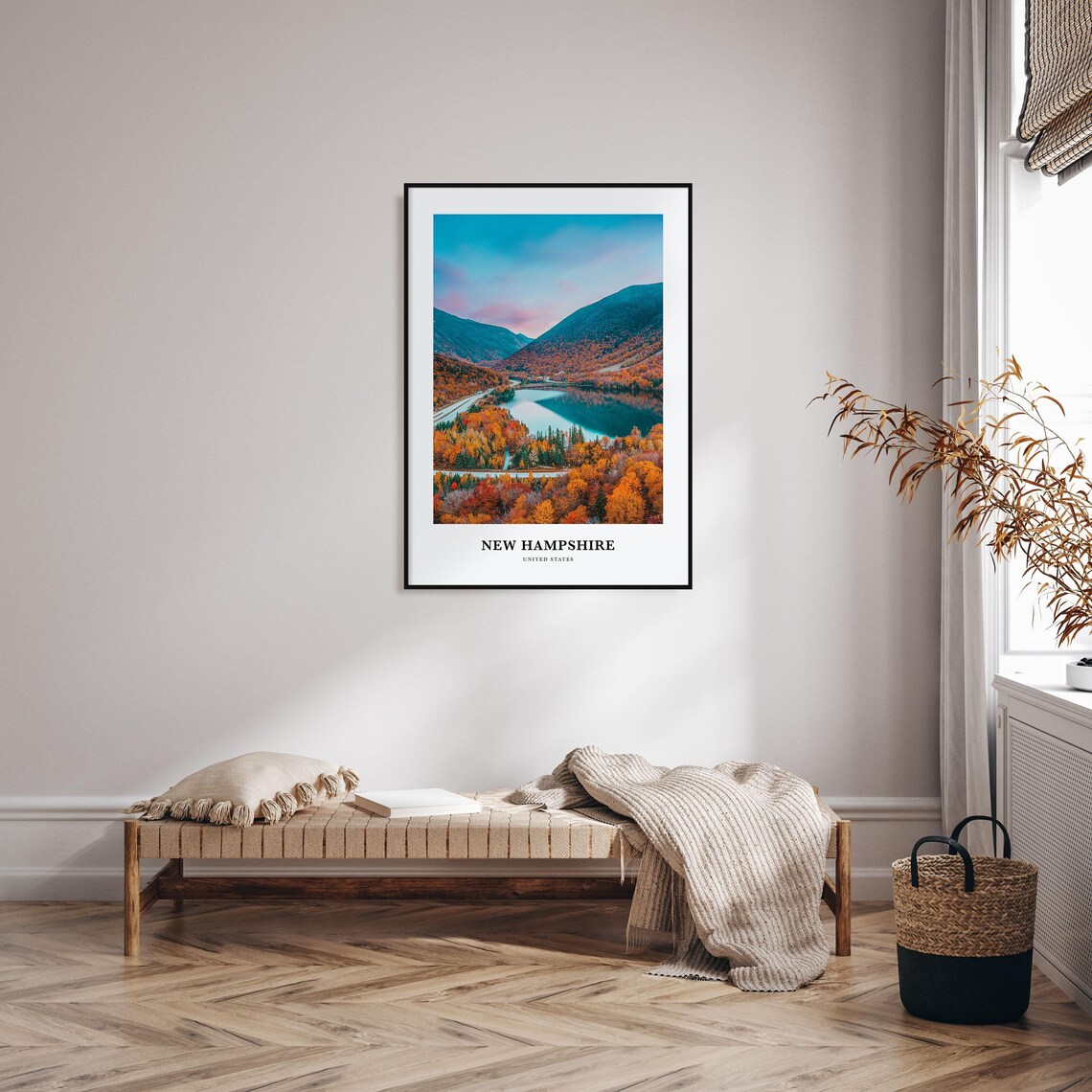 New Hampshire Autumn Mountains Lake Reflection Scenic Travel Poster - Image 3