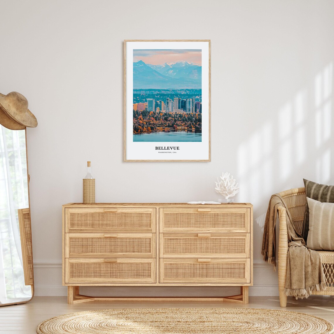 Bellevue Washington Skyline Mountain Lake Minimalist Travel Poster - Image 2