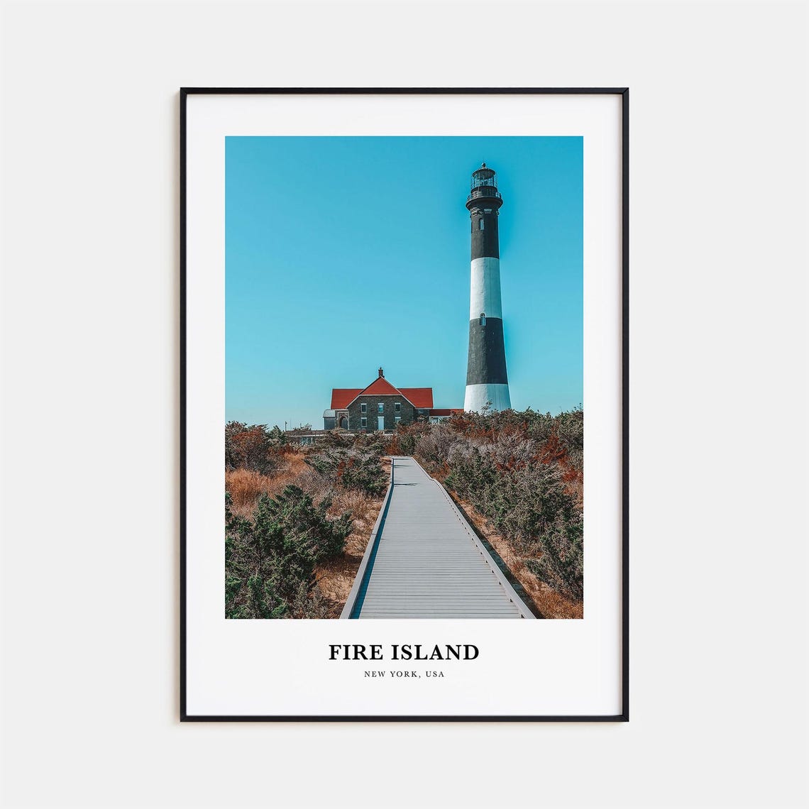 Fire Island New York Striped Lighthouse And Boardwalk Poster
