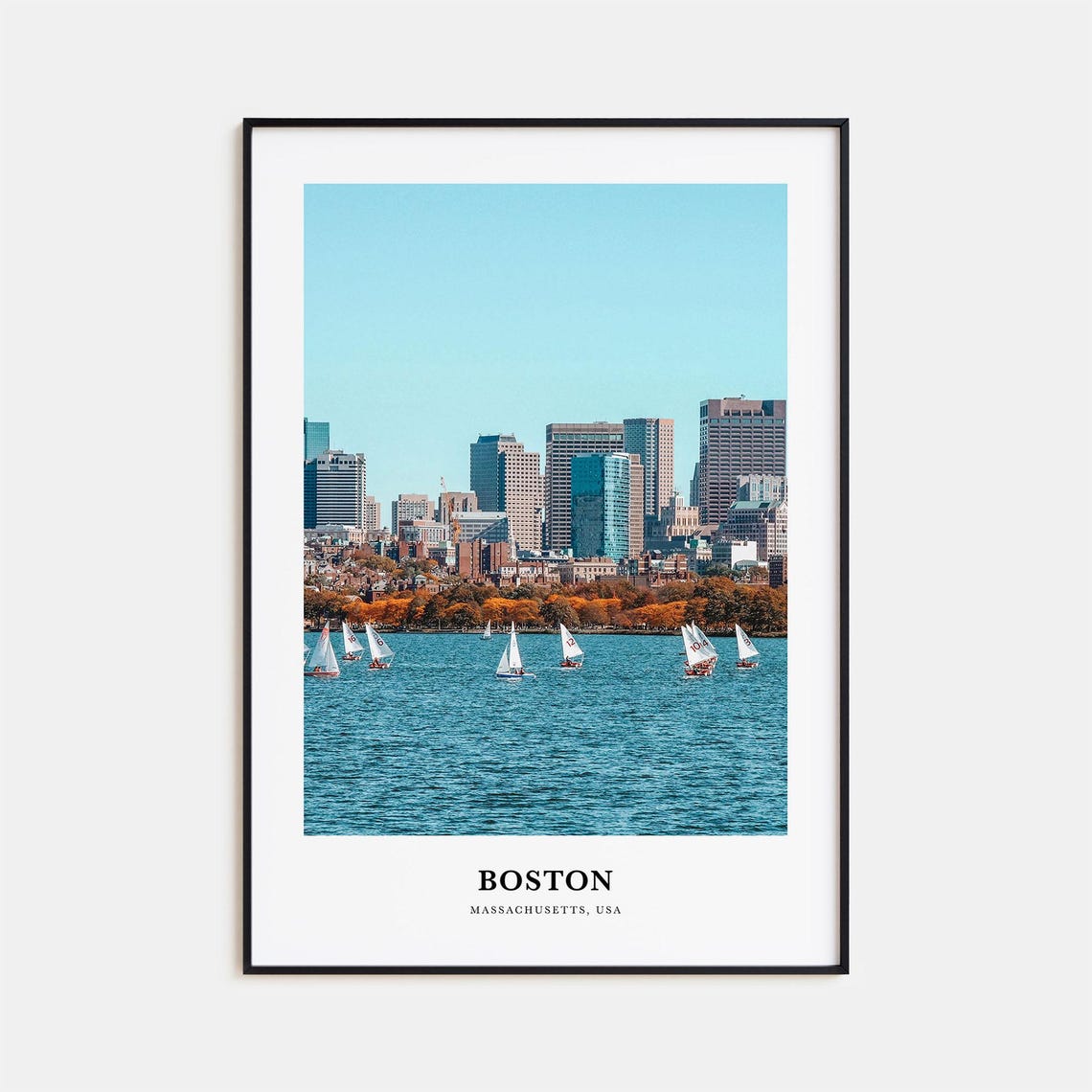 Boston Massachusetts Sailboats River Skyline Autumn Photo Print