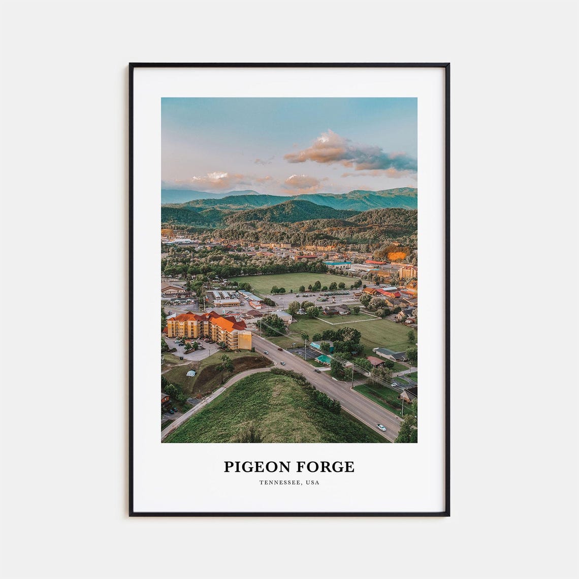 Pigeon Forge Tennessee Aerial View with Smoky Mountains Poster