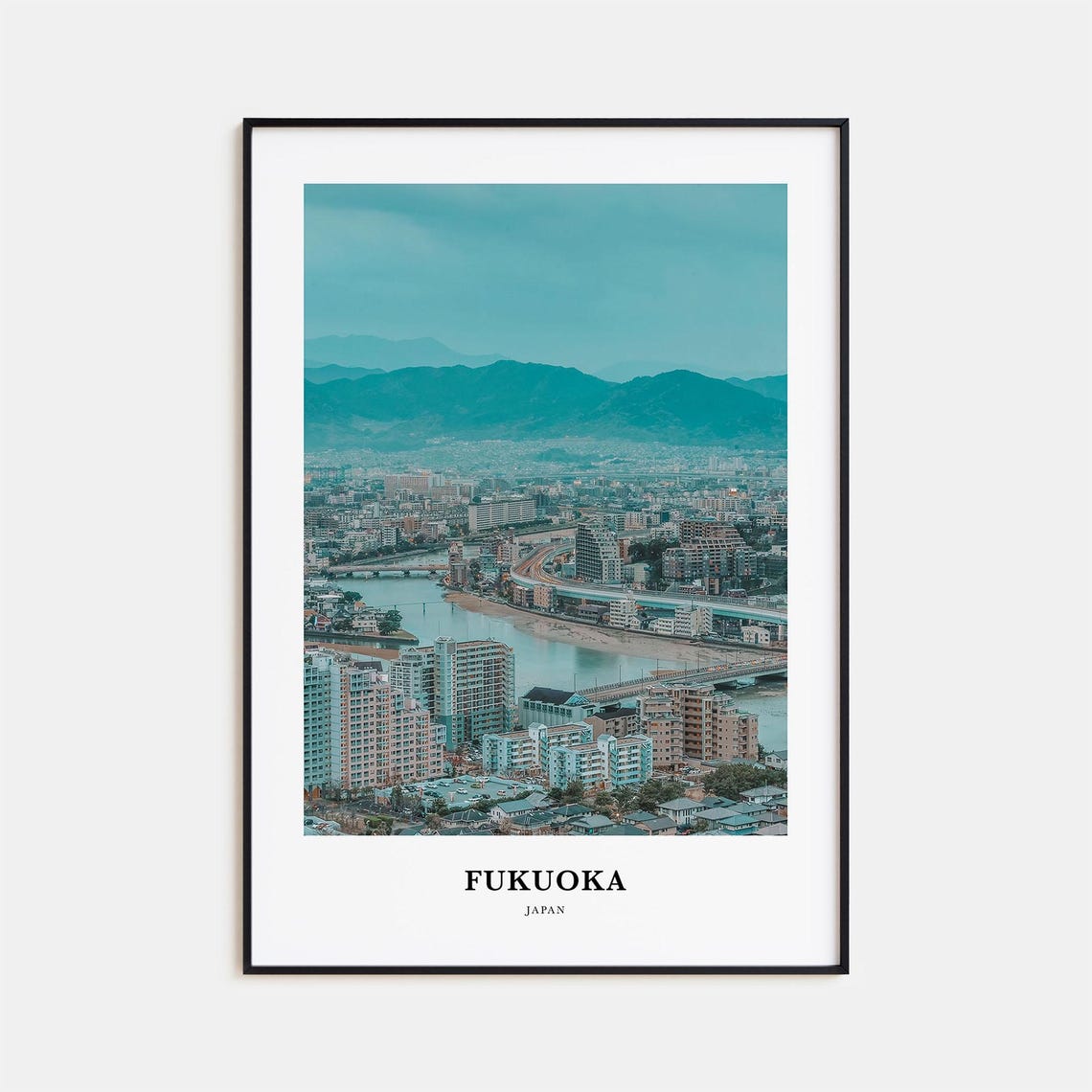 Fukuoka Japan Bay City Panorama Mountain Horizon Travel Poster
