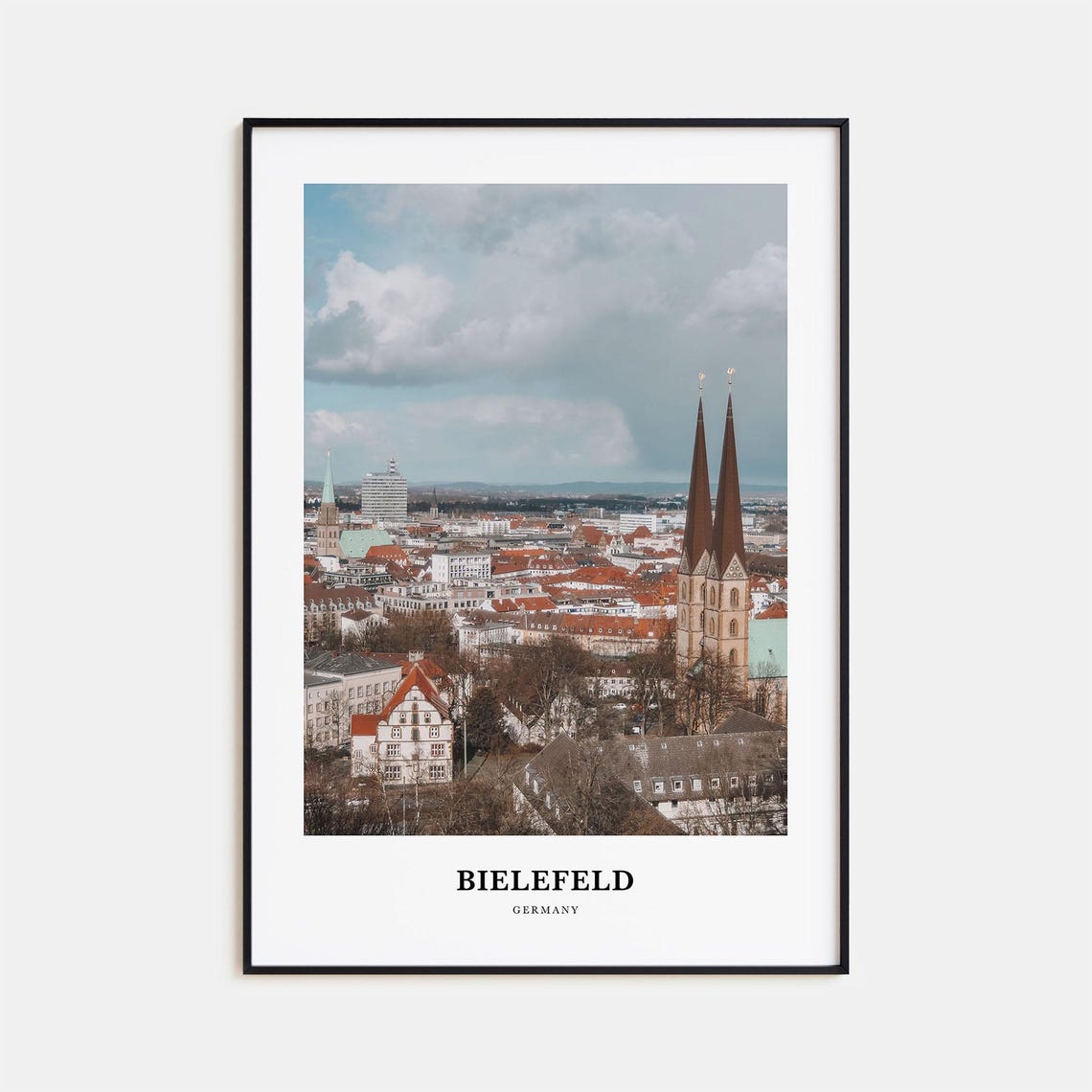 Bielefeld Germany City Skyline Church Spires Minimalist Travel Poster