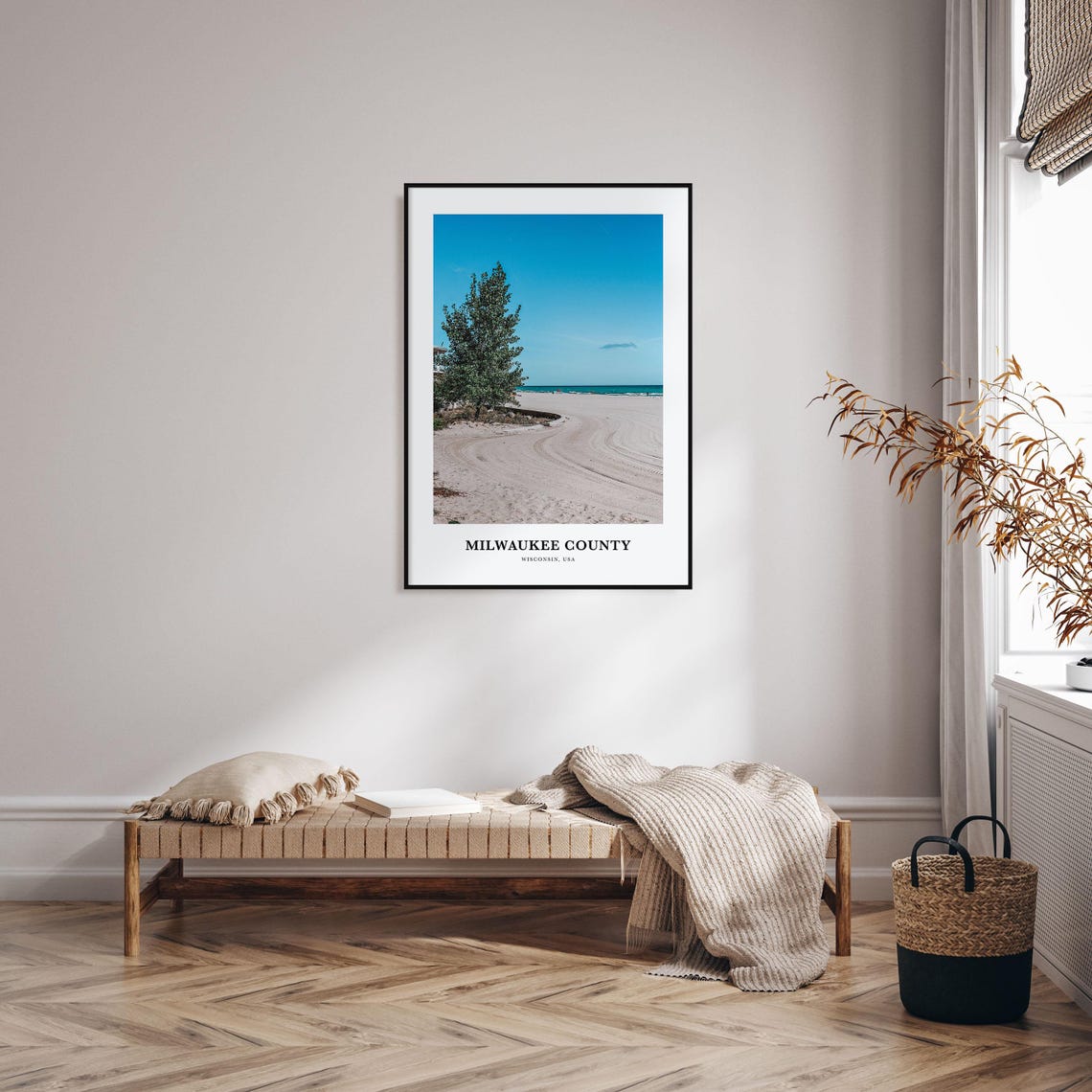 Milwaukee County Wisconsin Lake Michigan Beach Lone Tree Poster - Image 3