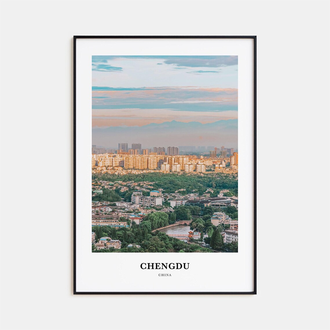 Chengdu China City Skyline Pavilion Roof River View Photo Poster