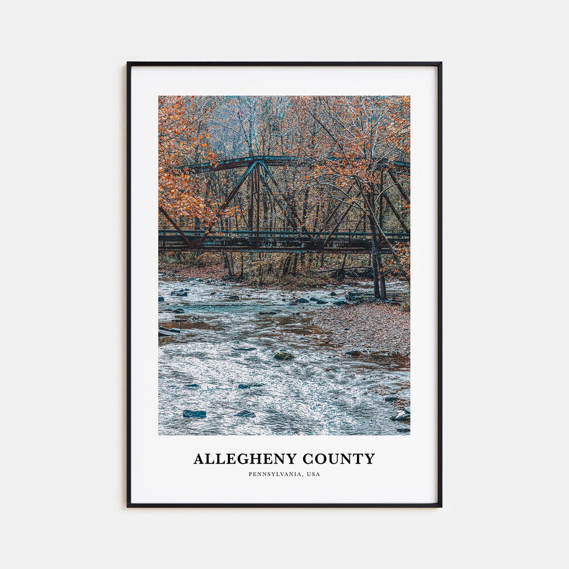 Allegheny County Autumn Creek Iron Bridge Photography Poster