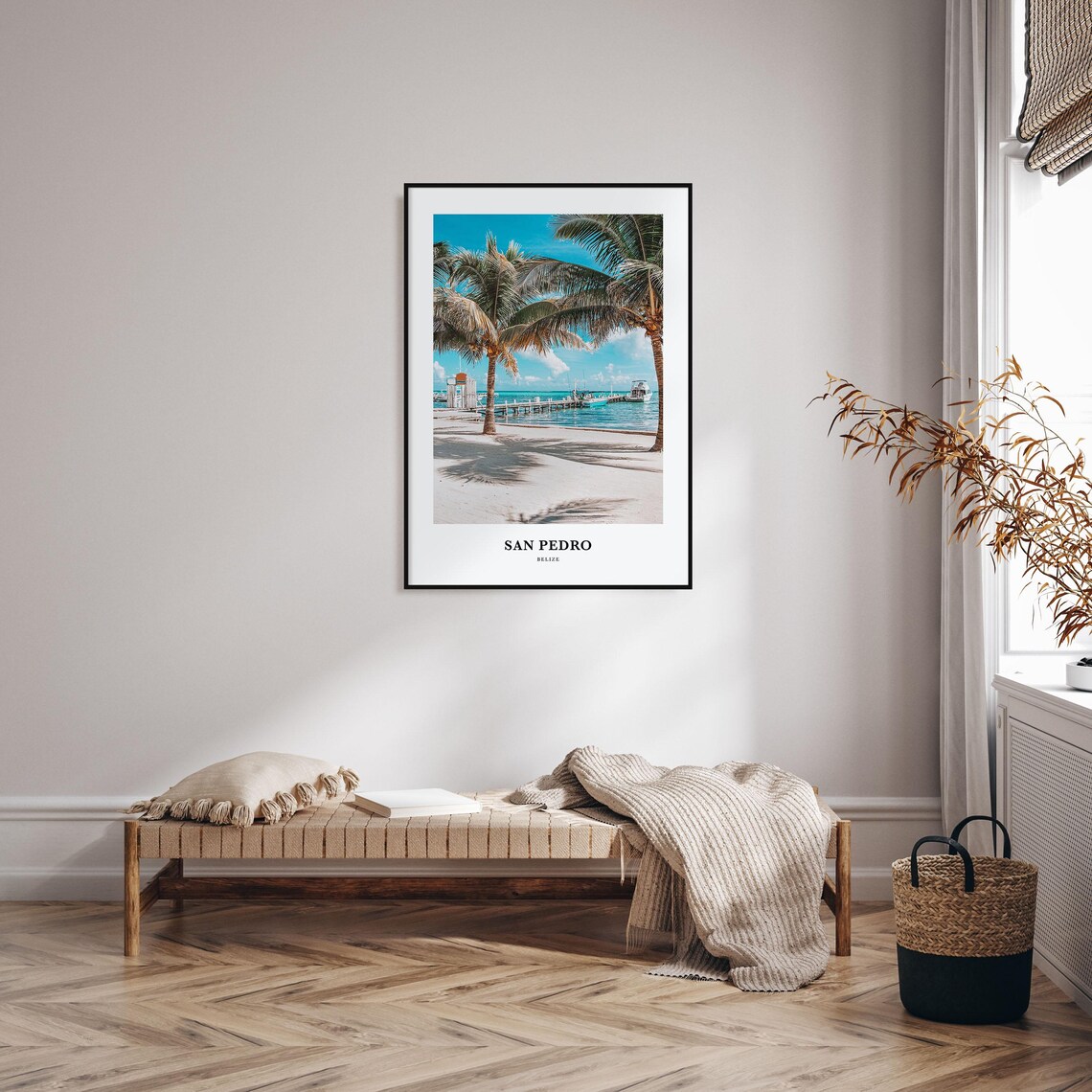 San Pedro Belize Beach Photo Print Palm Trees Pier Boats Tropical Art - Image 3