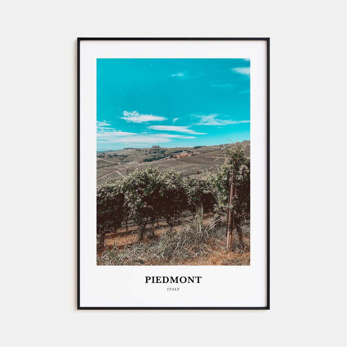 Piedmont Italy Vineyard Hills Bright Blue Sky Countryside Poster