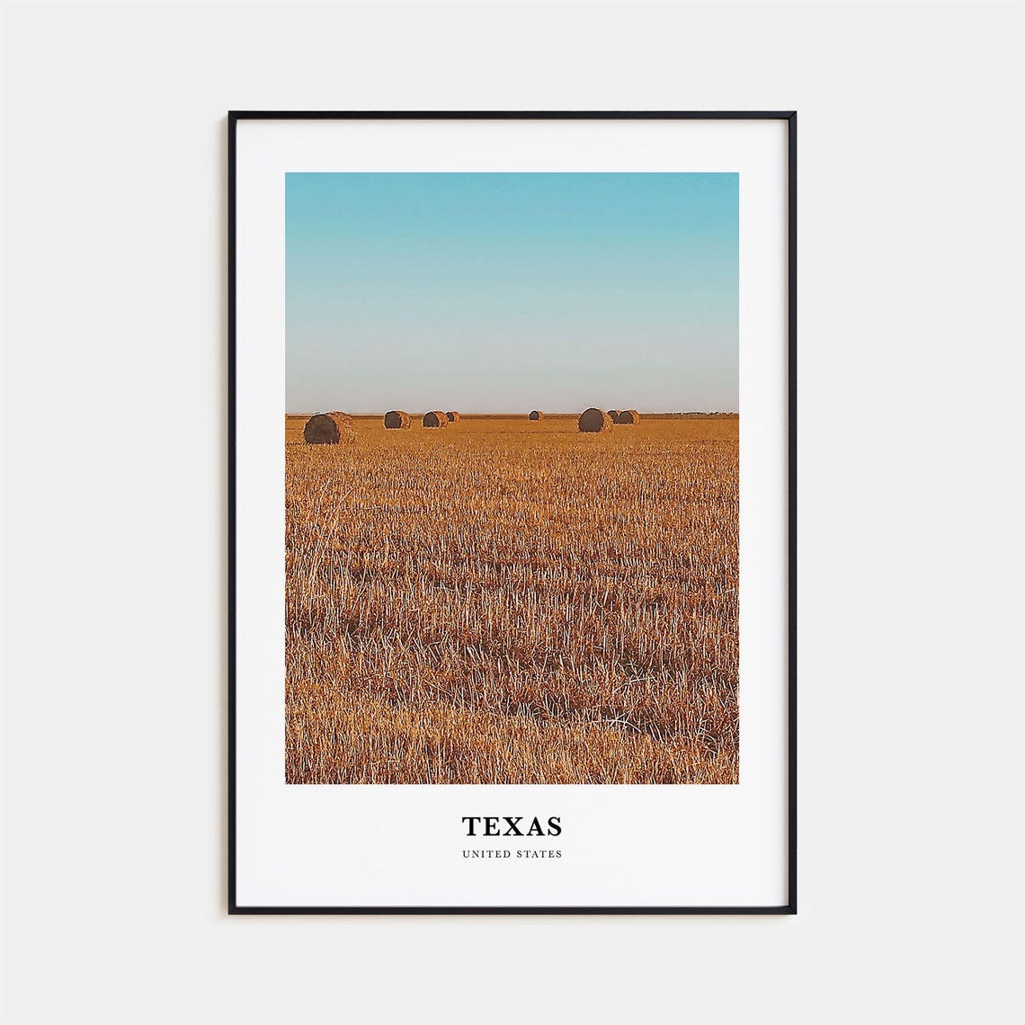 Texas Golden Wheat Field Hay Bales Sunset Farm Travel Poster