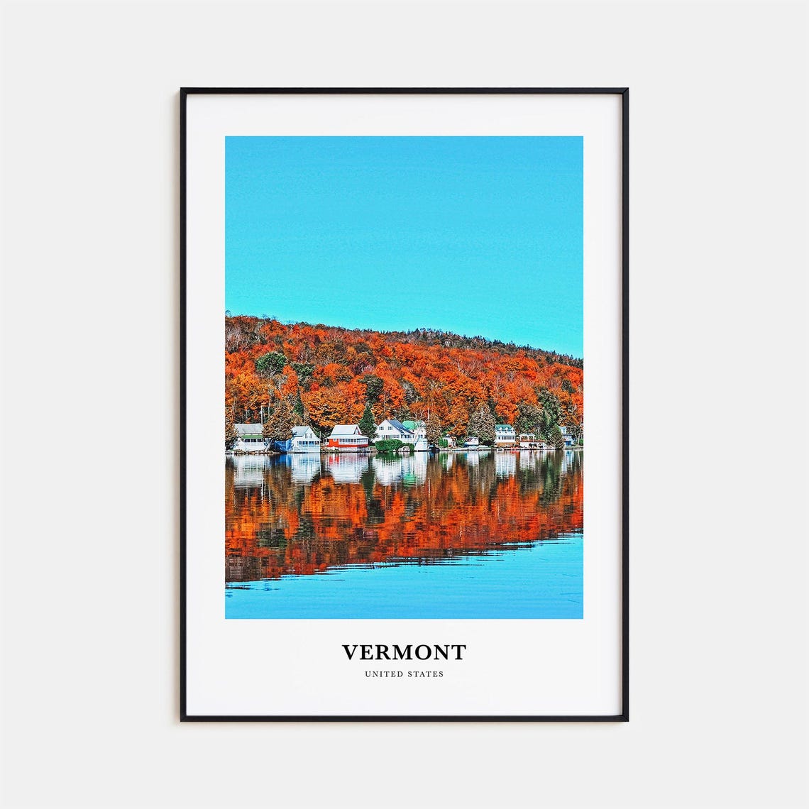 Vermont Fall Foliage Lake Cabins Autumn Reflection Scenic Poster