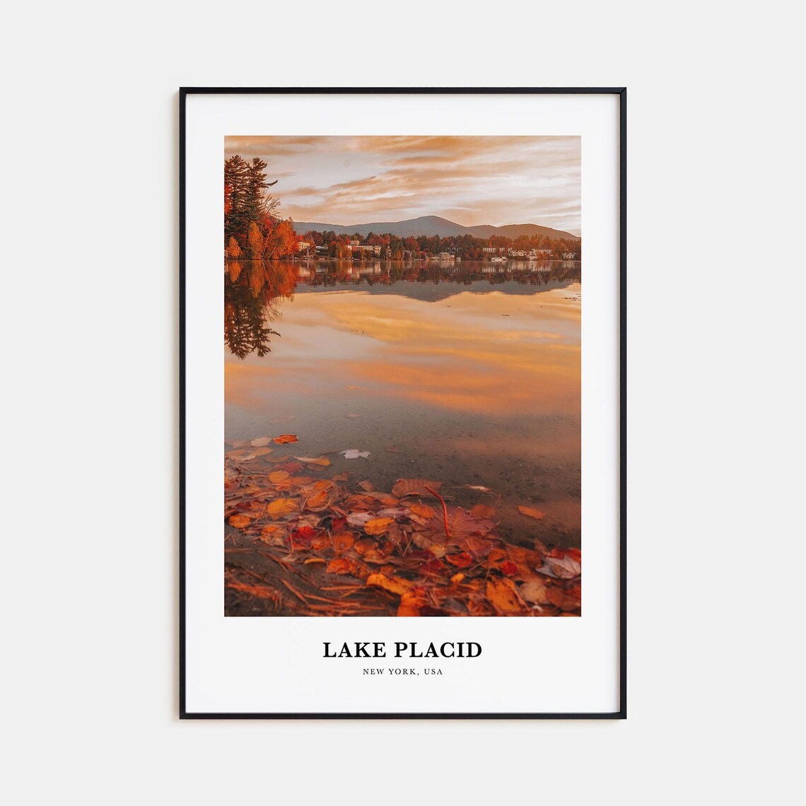 Lake Placid New York Autumn Leaves Mirror Lake Sunset Travel Poster
