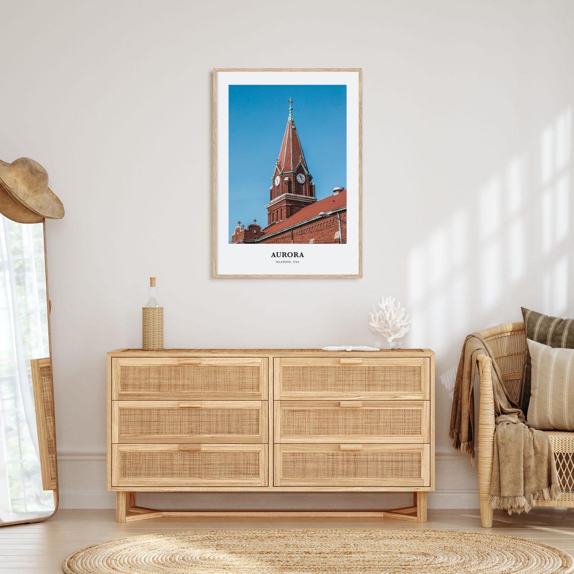 Aurora Illinois Historic Church Steeple Clock Minimalist Travel Poster - Image 2