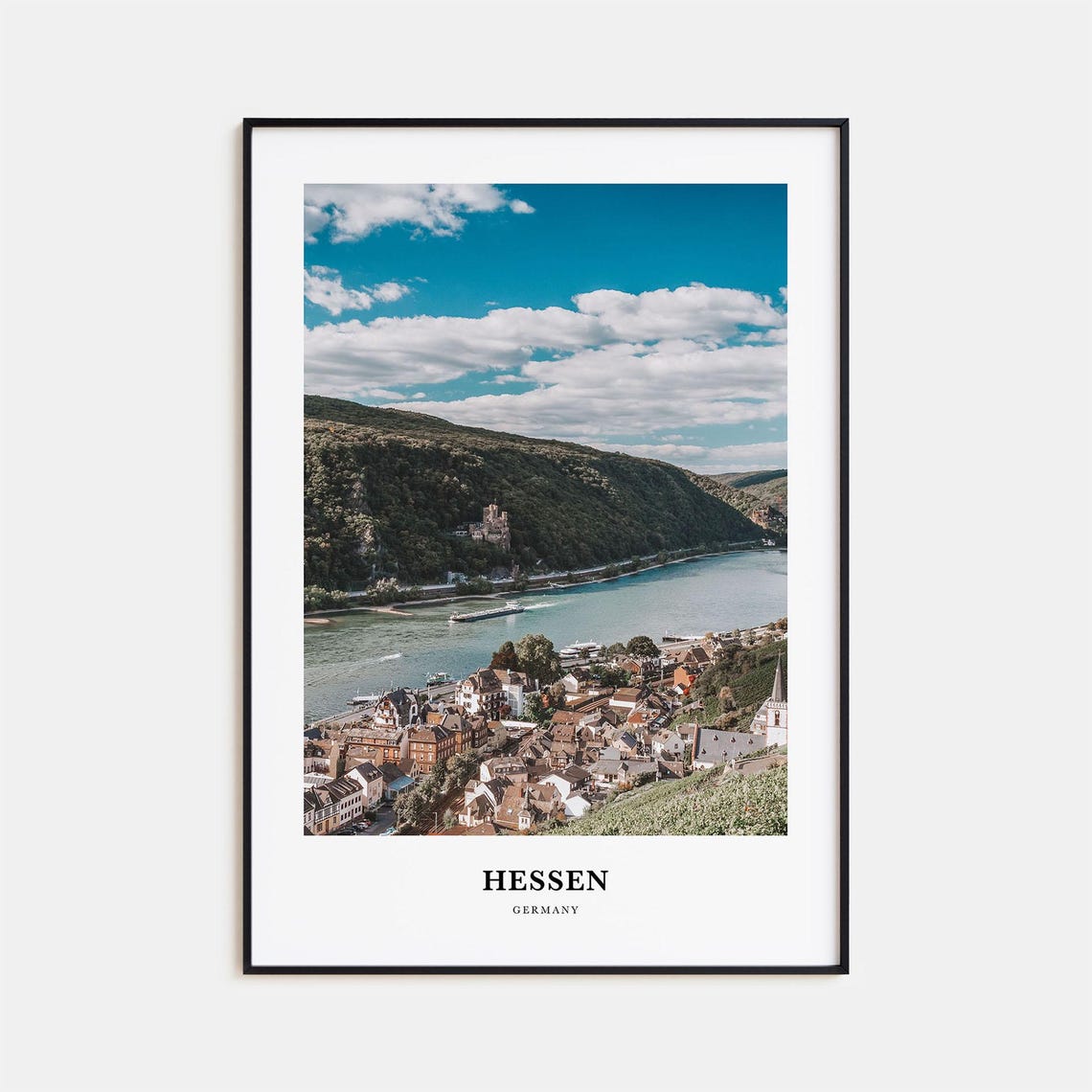 Hessen Germany River Valley Castle Riverside Town Photography Poster