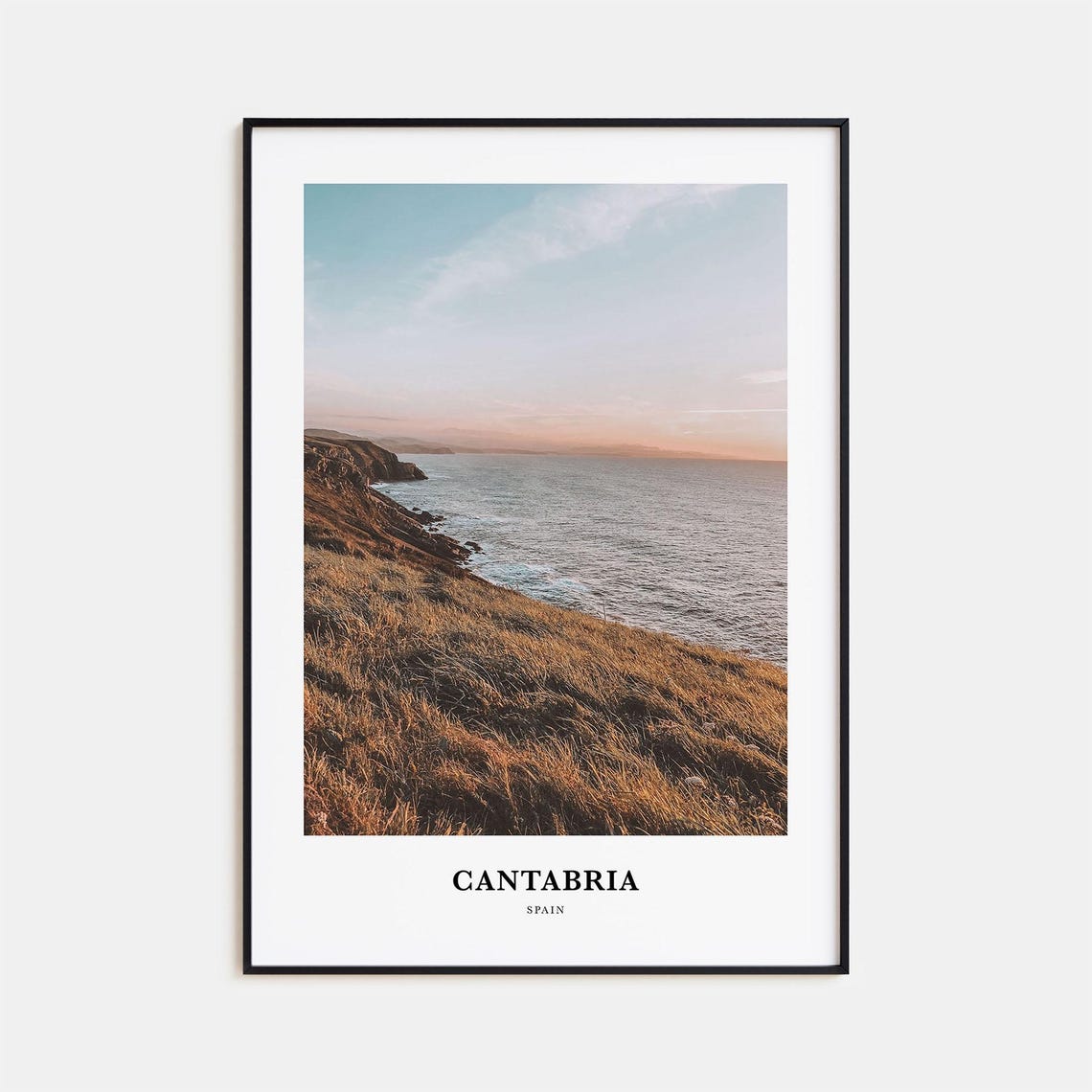 Cantabria Spain Rugged Coastline Sunset Ocean Cliffs Photo Poster