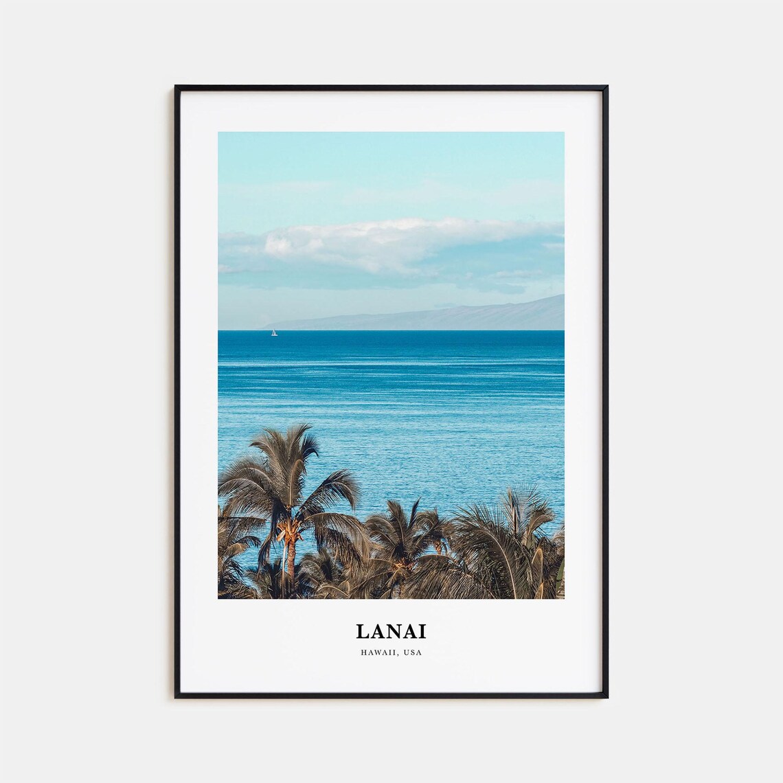 Lanai Hawaii Palm Trees Over Turquoise Ocean View Travel Poster