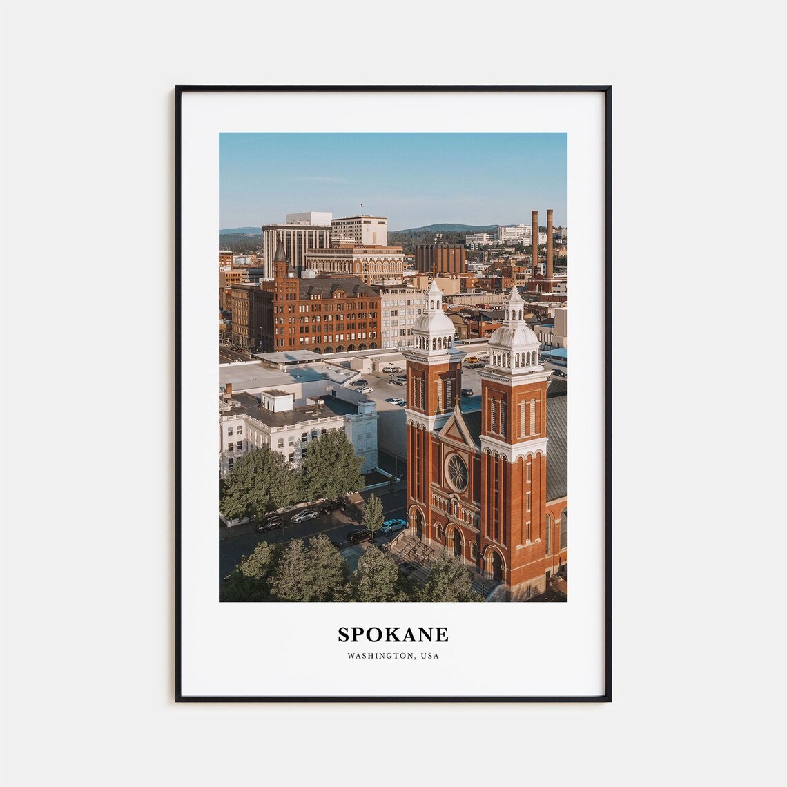 Spokane Washington Aerial Cityscape Historic Church Photography Poster