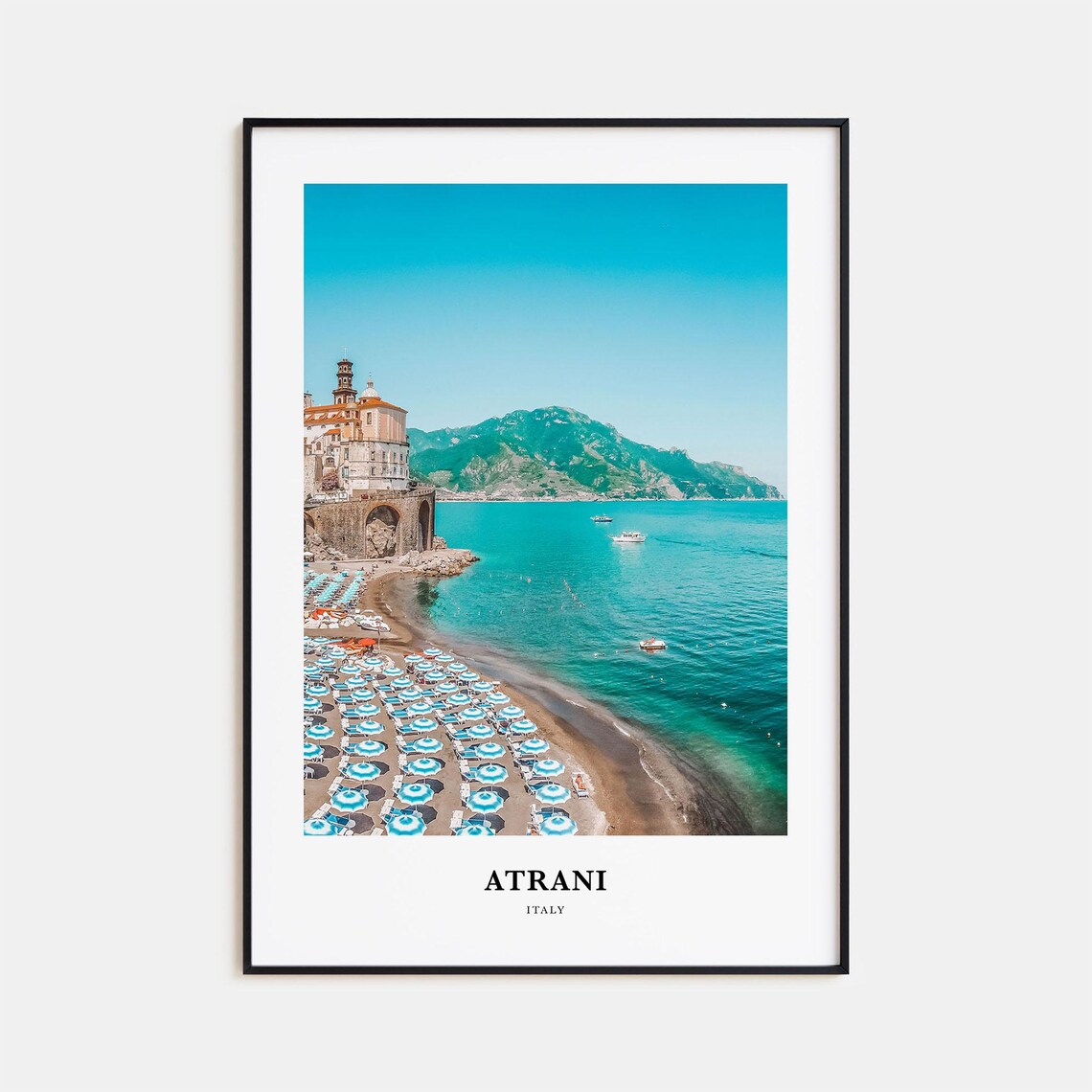 Atrani Italy Amalfi Coast Beach Sun Umbrellas Minimalist Travel Poster