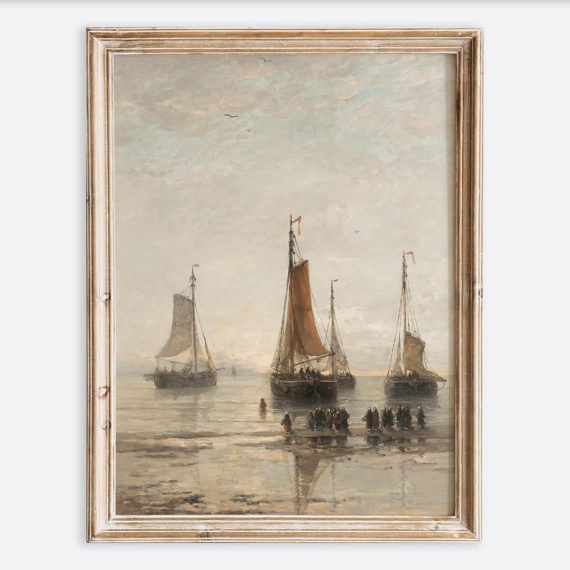 European Vintage Sailboats Wall Art Print Rustic Coastal Boat In Sea Oil Painting Antique Country Farmhouse Muted Minimalist Poster Vp181 - Image 3