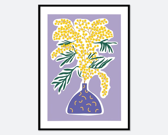 Flower Market Mimosa Yellow Blossoms Purple Vase Abstract Art Poster