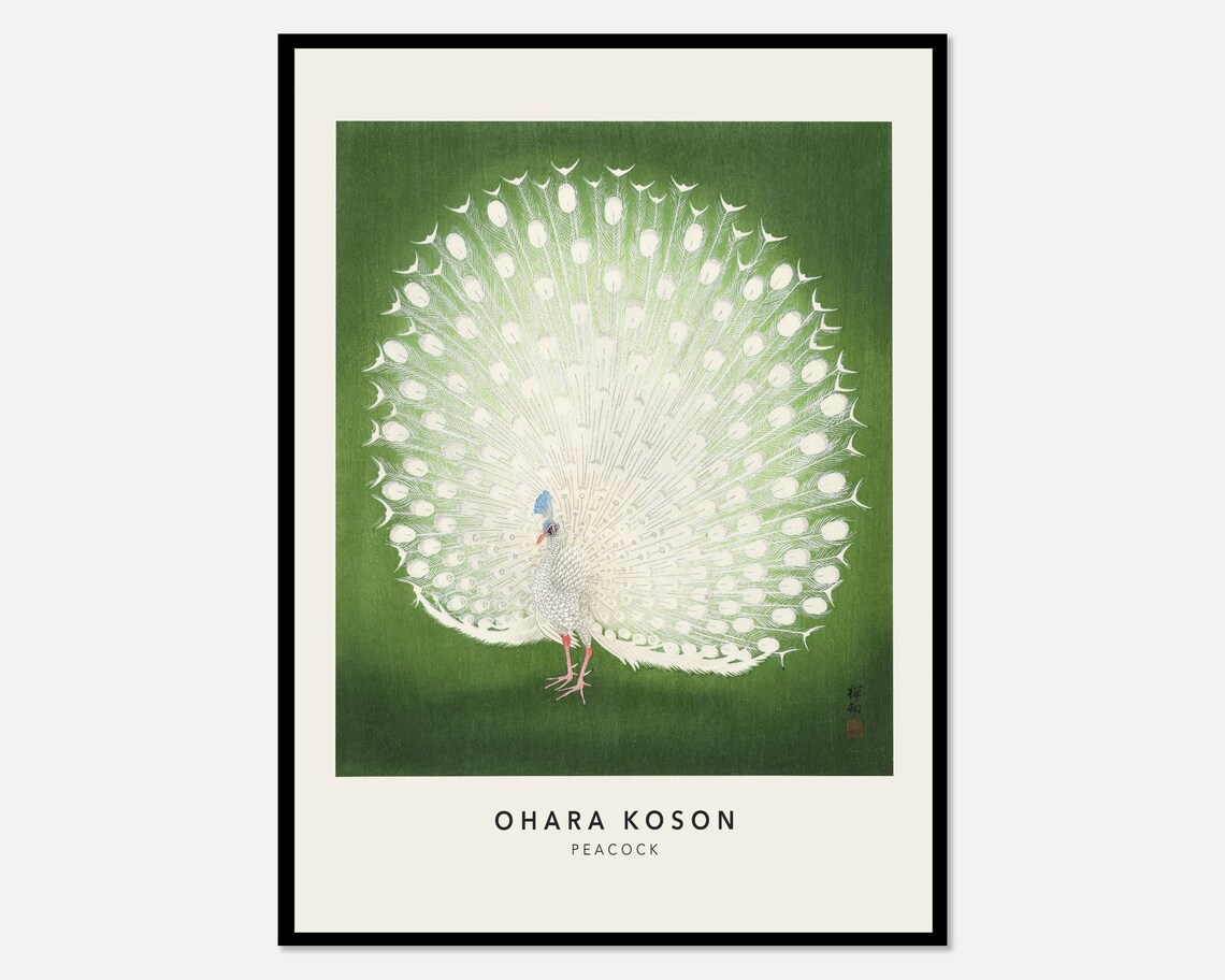 Ohara Koson Green Peacock Vintage Japanese Art Print
