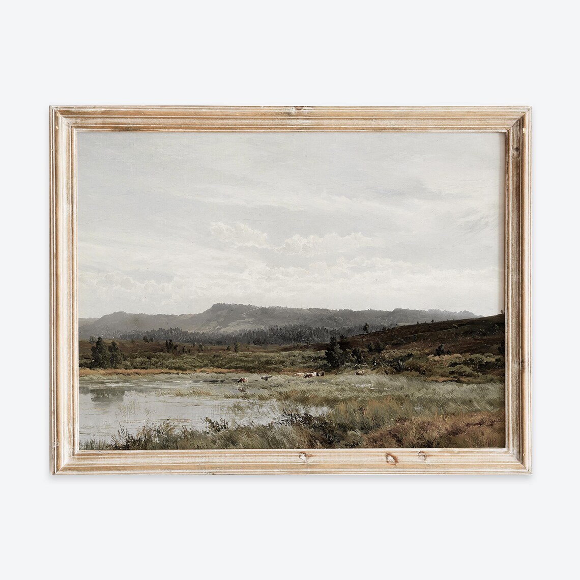 Rustic Vintage View Of Countryside Scenery Oil Painting Wall Art Print Neutral Muted Landscape Poster Antique Moody Farmhouse Decor Vp218