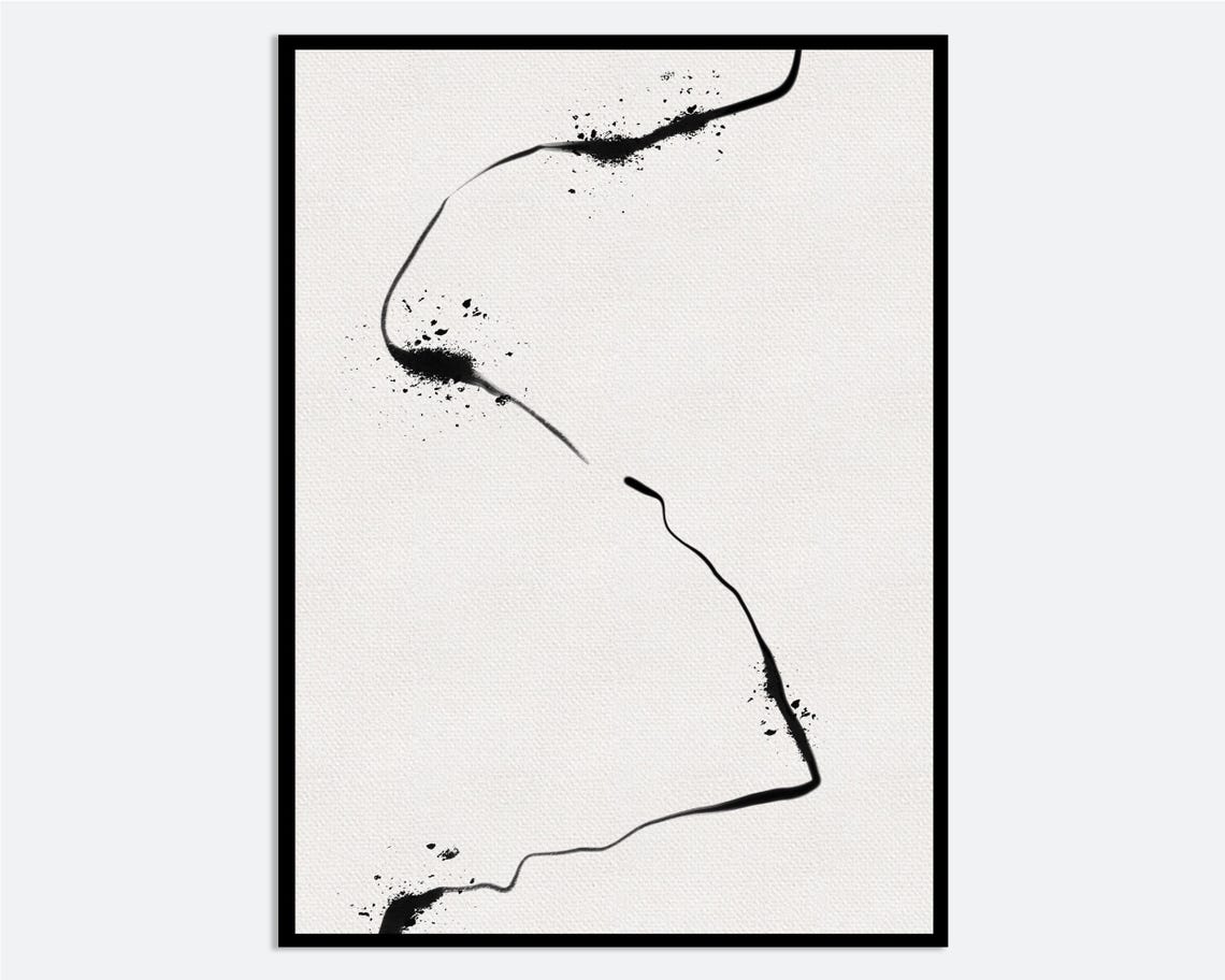 Black Ink Splash Abstract Expressive Line Art Minimal Zen Style Poster