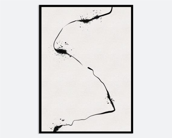 Minimalist Paint Strokes Abstract Wall Art Print Black And Beige Line Scribbles Poster Mid Century Ink Brush Geometric Ab27
