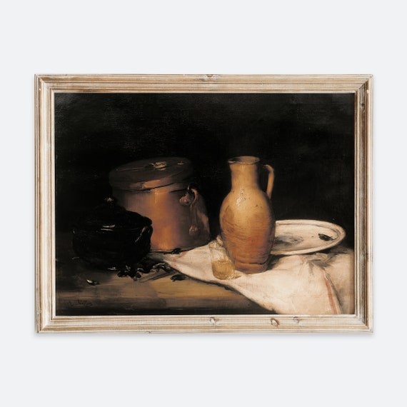 Vintage Farmhouse Pots and Plates Still Life Art Print