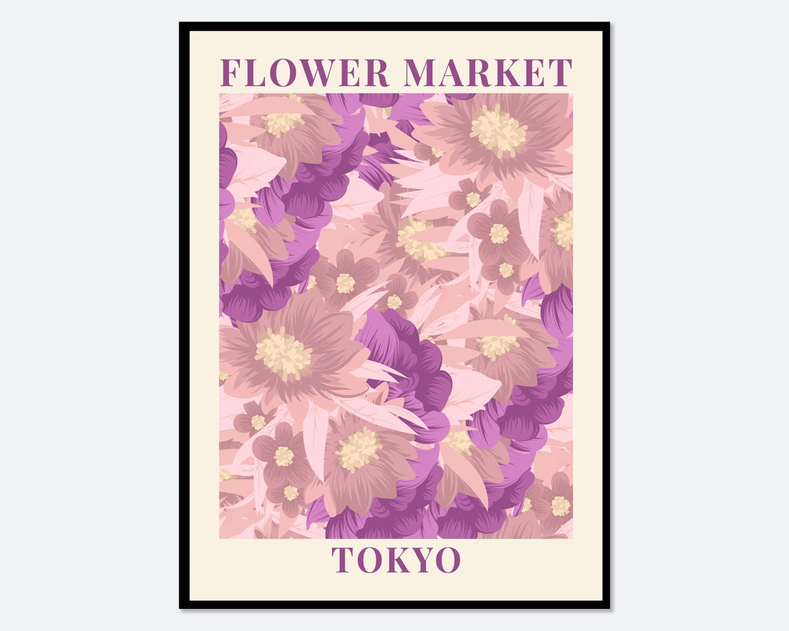 Flower Market Tokyo Purple Pink Dense Bloom Floral Art Poster