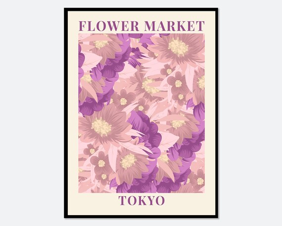 Flower Market Tokyo Purple Pink Dense Bloom Floral Art Poster
