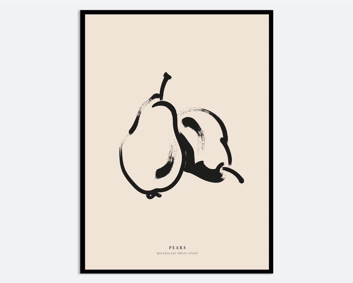 Minimalist Pear Fruit Wall Art Print Modern Kitchen Dining Room Poster Abstract Contemporary Food Illustration Neutral Line Drawing Ma208