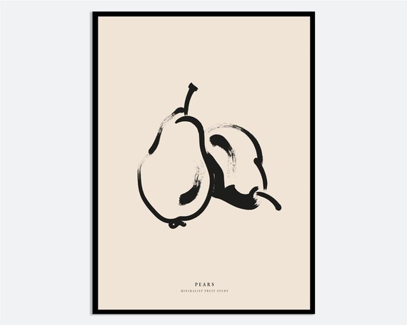 Minimalist Pear Fruit Wall Art Print Modern Kitchen Dining Room Poster Abstract Contemporary Food Illustration Neutral Line Drawing Ma208
