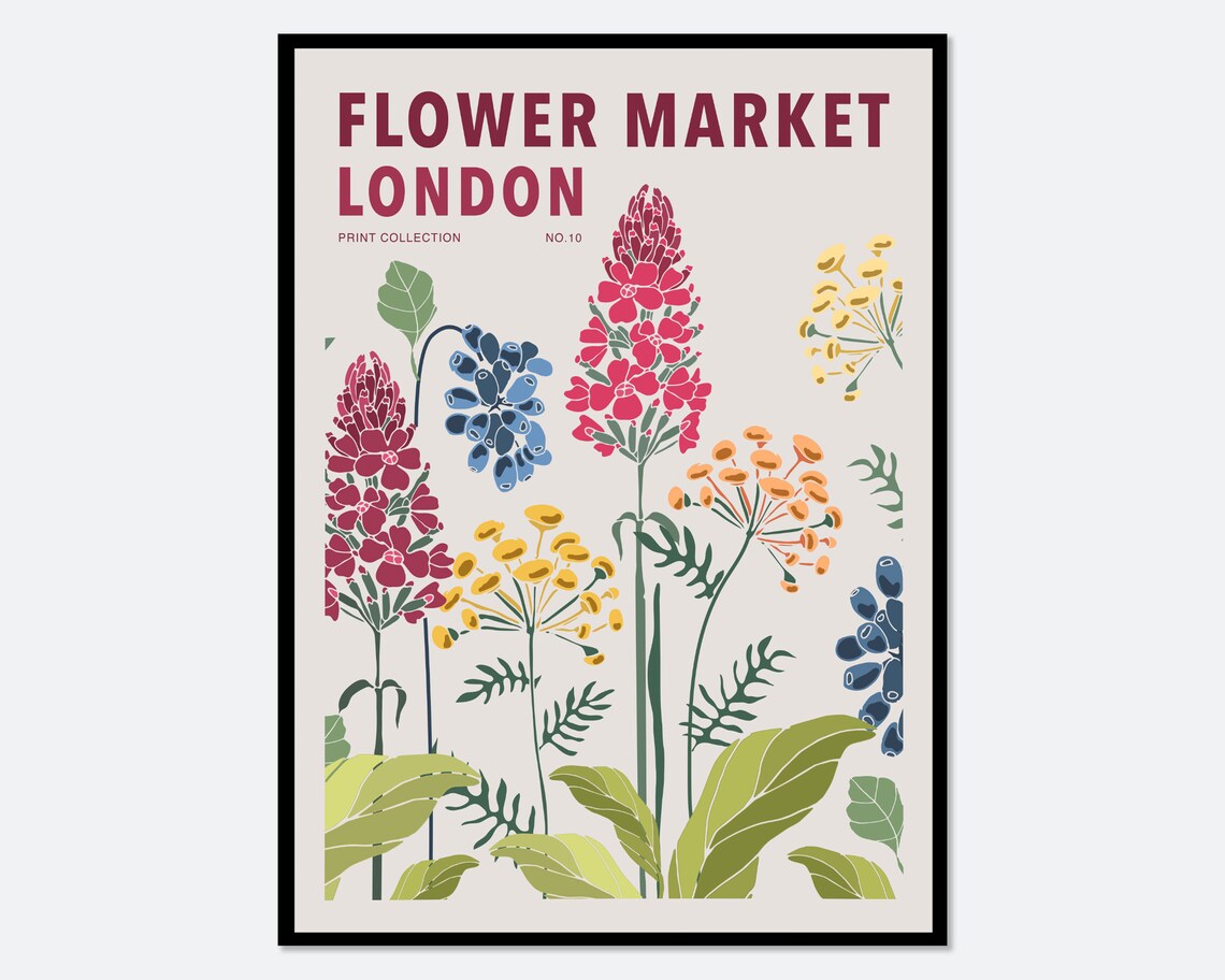 Flower Market London Botanical Art Print, Spring Flowers