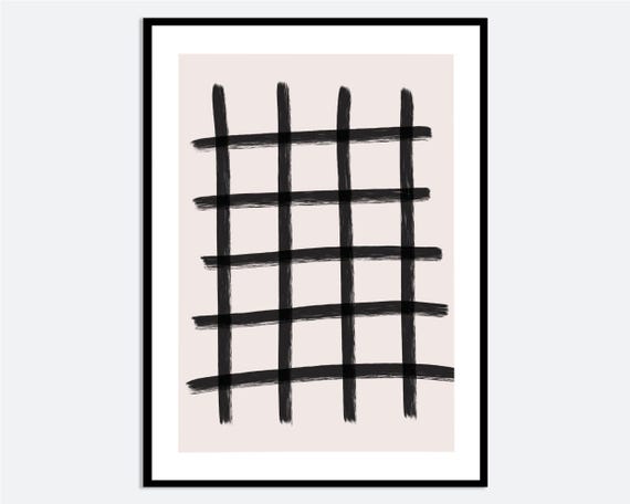Black Grid Abstract Lines Wall Art Print Hand Drawn Geometric Modern Illustration Contemporary Minimalist Poster Ma128