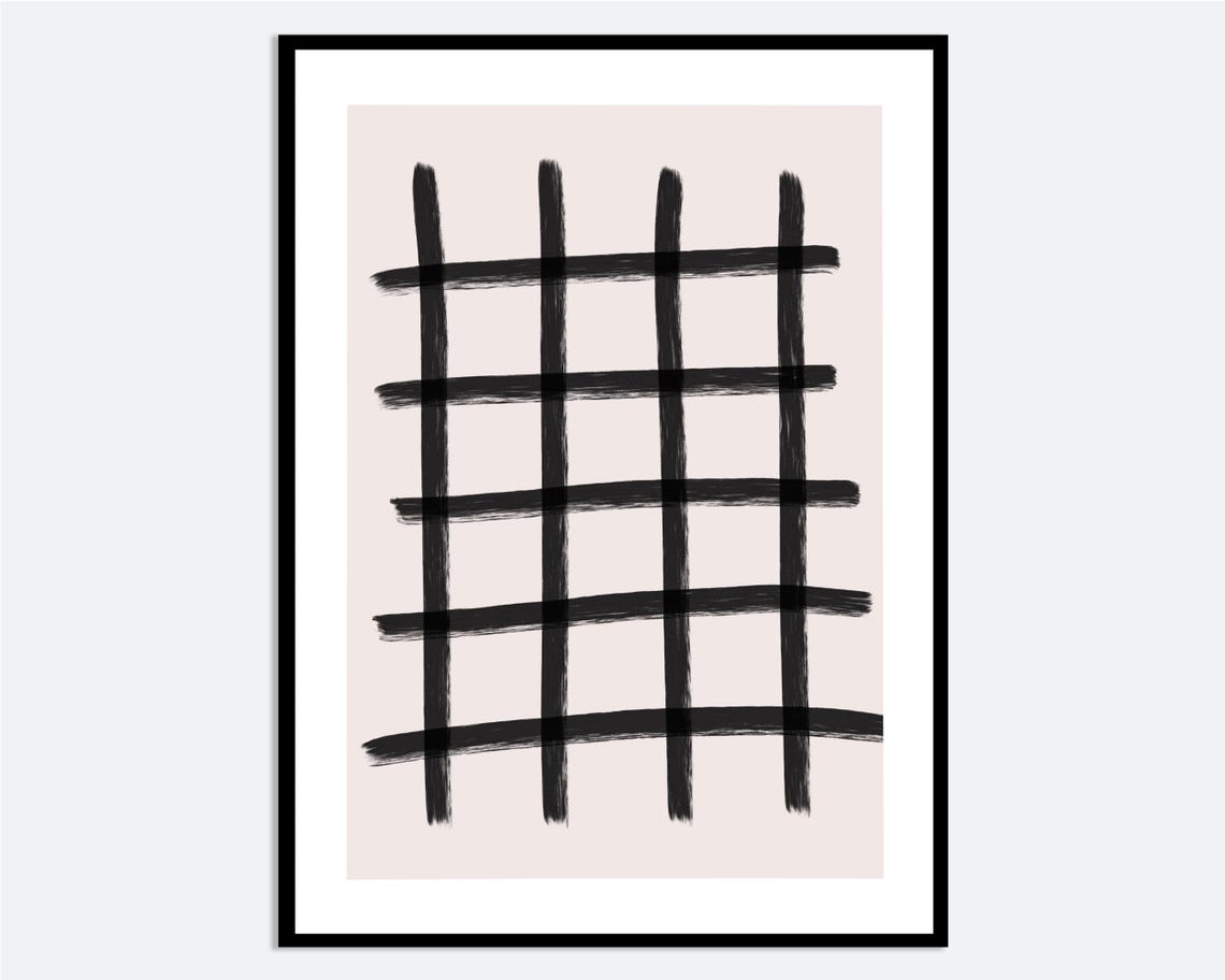 Black Grid Abstract Lines Wall Art Print Hand Drawn Geometric Modern Illustration Contemporary Minimalist Poster Ma128
