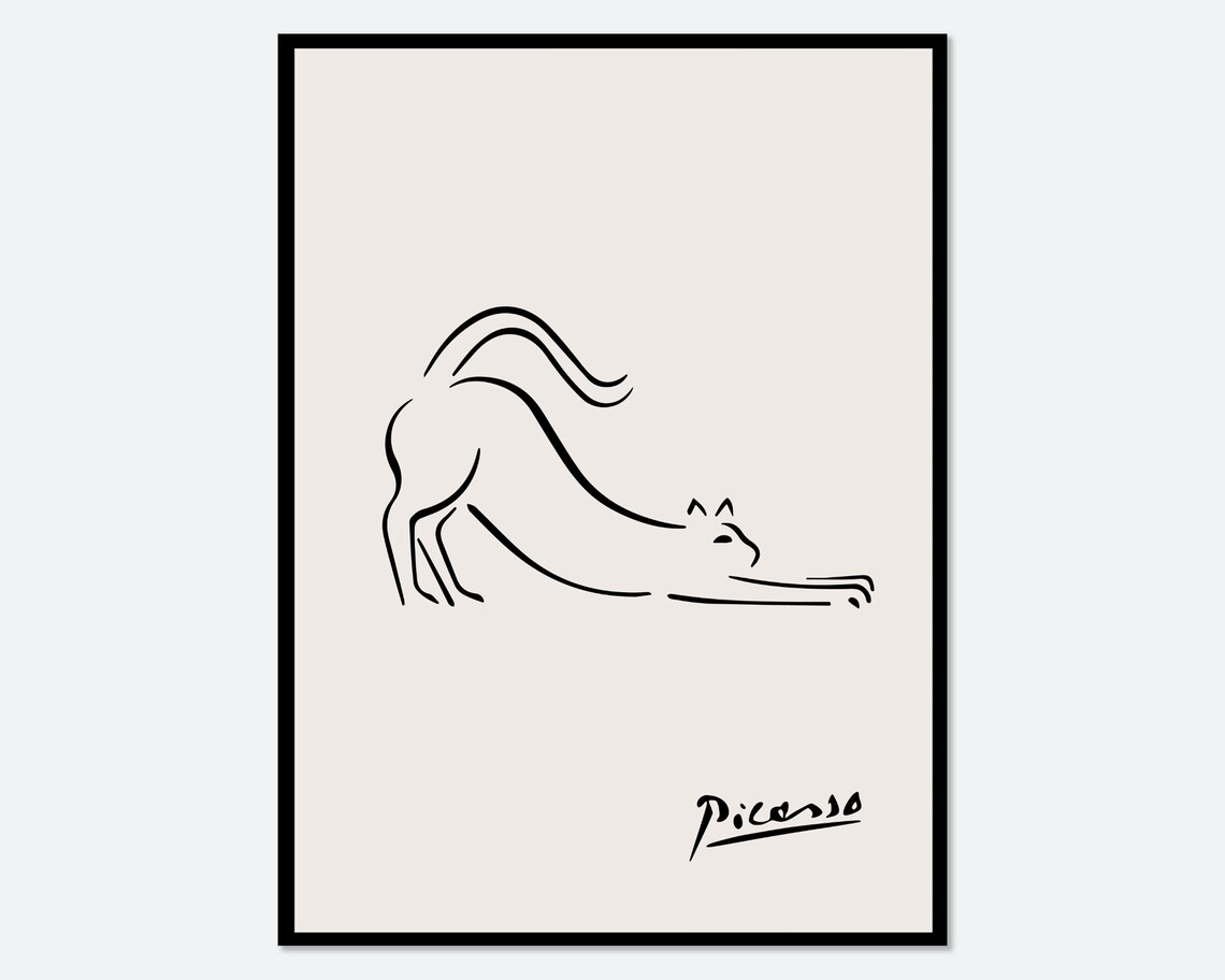 Pablo Picasso Cat Sketch Line Drawing Art Print
