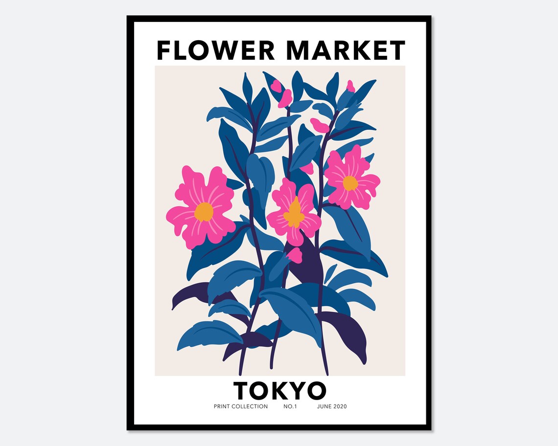 Flower Market Tokyo Botanical Art Print, Spring Floral