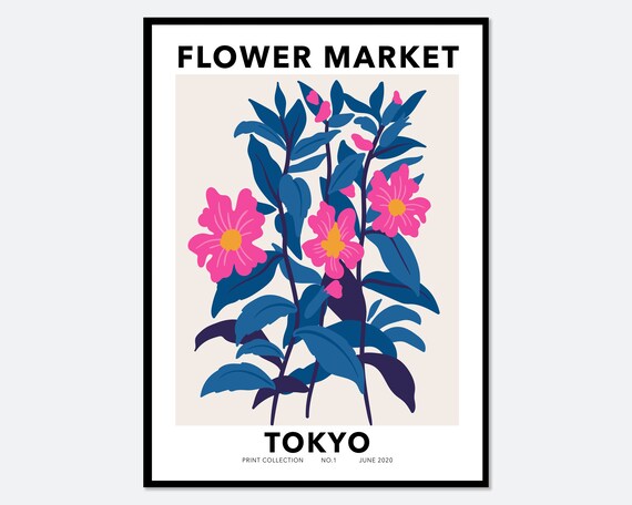 Flower Market Tokyo Botanical Art Print, Spring Floral